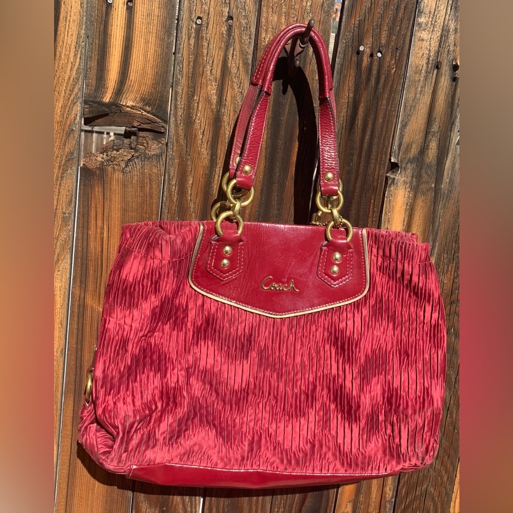 Coach Ashley Gathered Sateen Satchel in Bordeaux